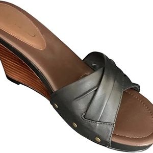 LIA Footwear- Toni Black and Brown Wedge- With Interchangeable Strap